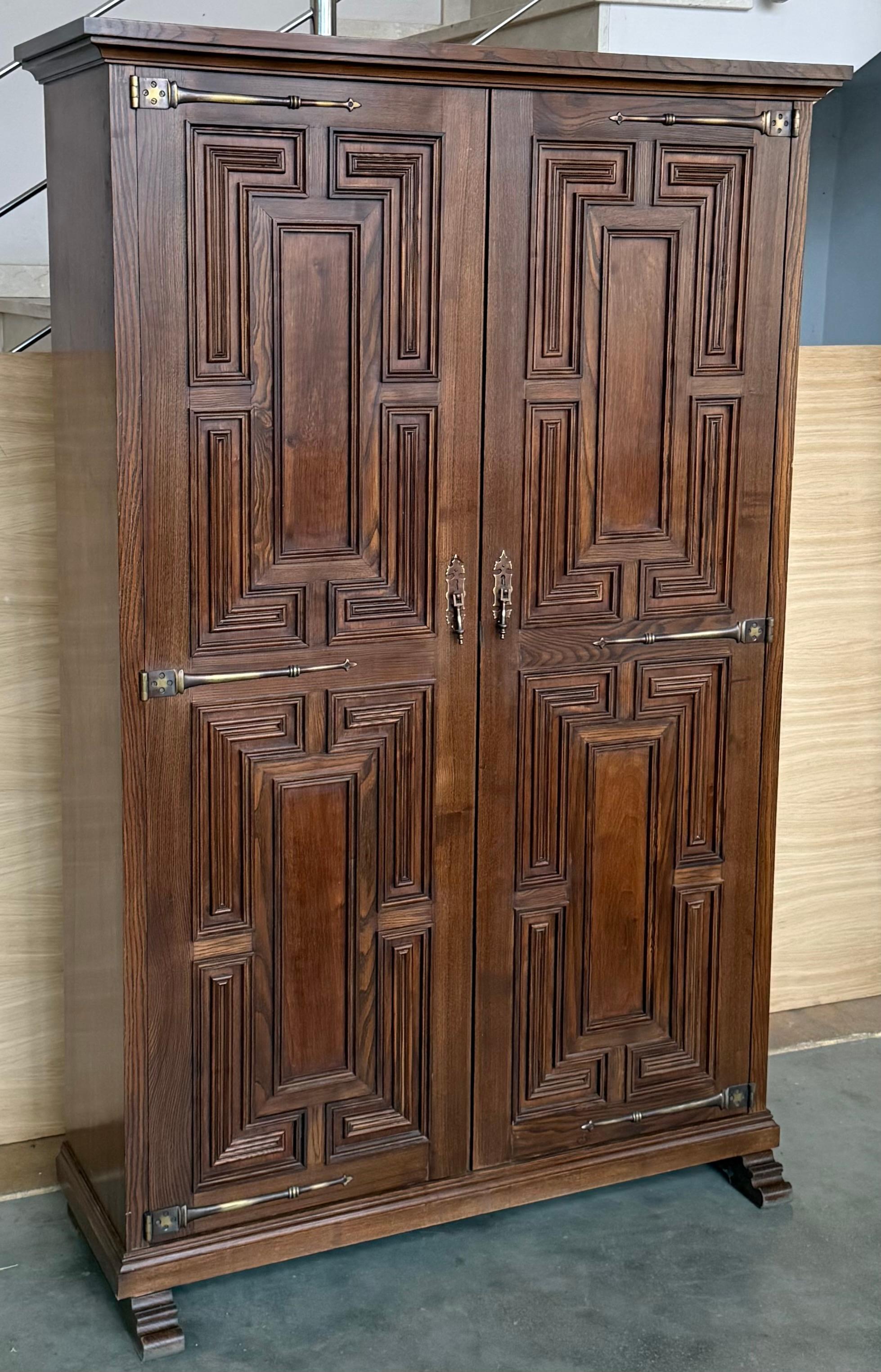 Baroque 20th Century Armoire, Kitchen Cabinet with Two Doors, Carved Walnut, Spain For Sale
