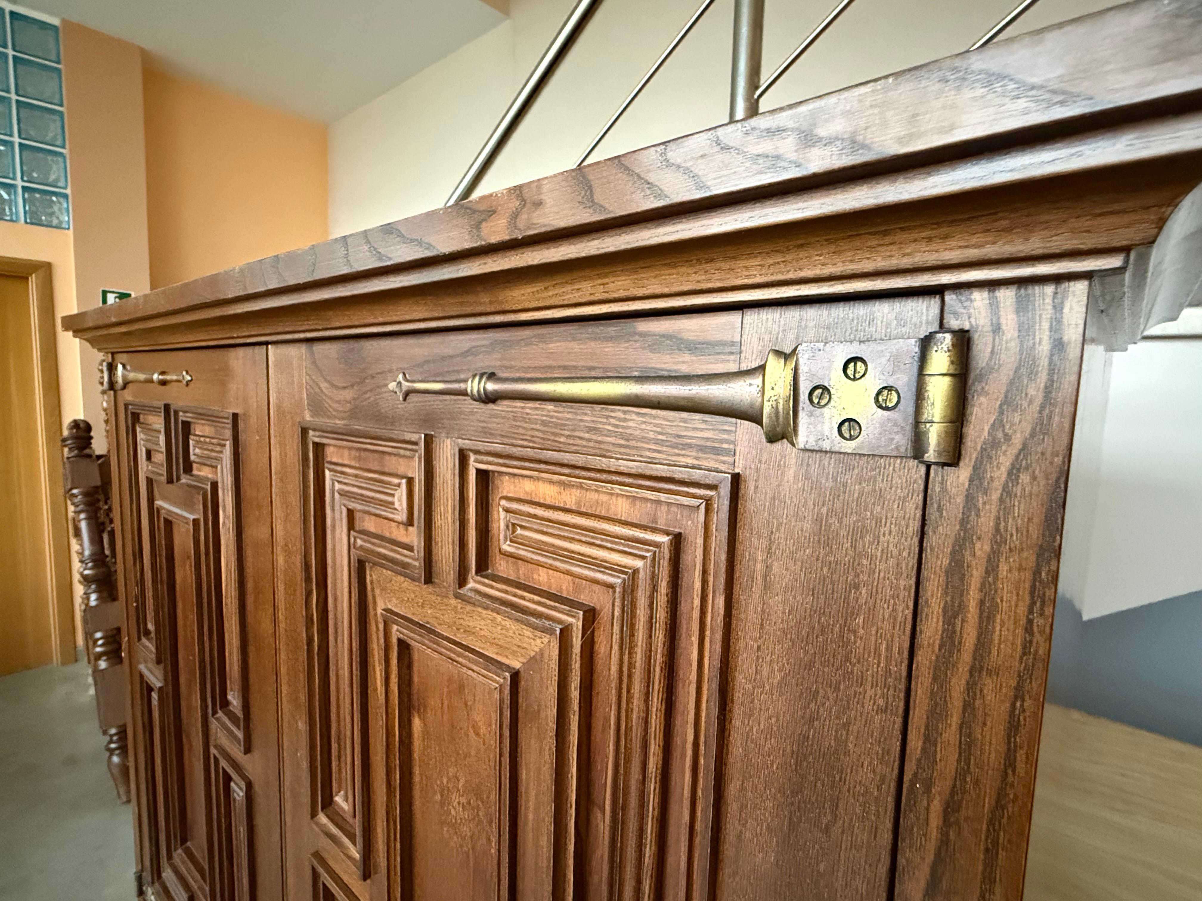 20th Century Armoire, Kitchen Cabinet with Two Doors, Carved Walnut, Spain In Good Condition For Sale In Miami, FL