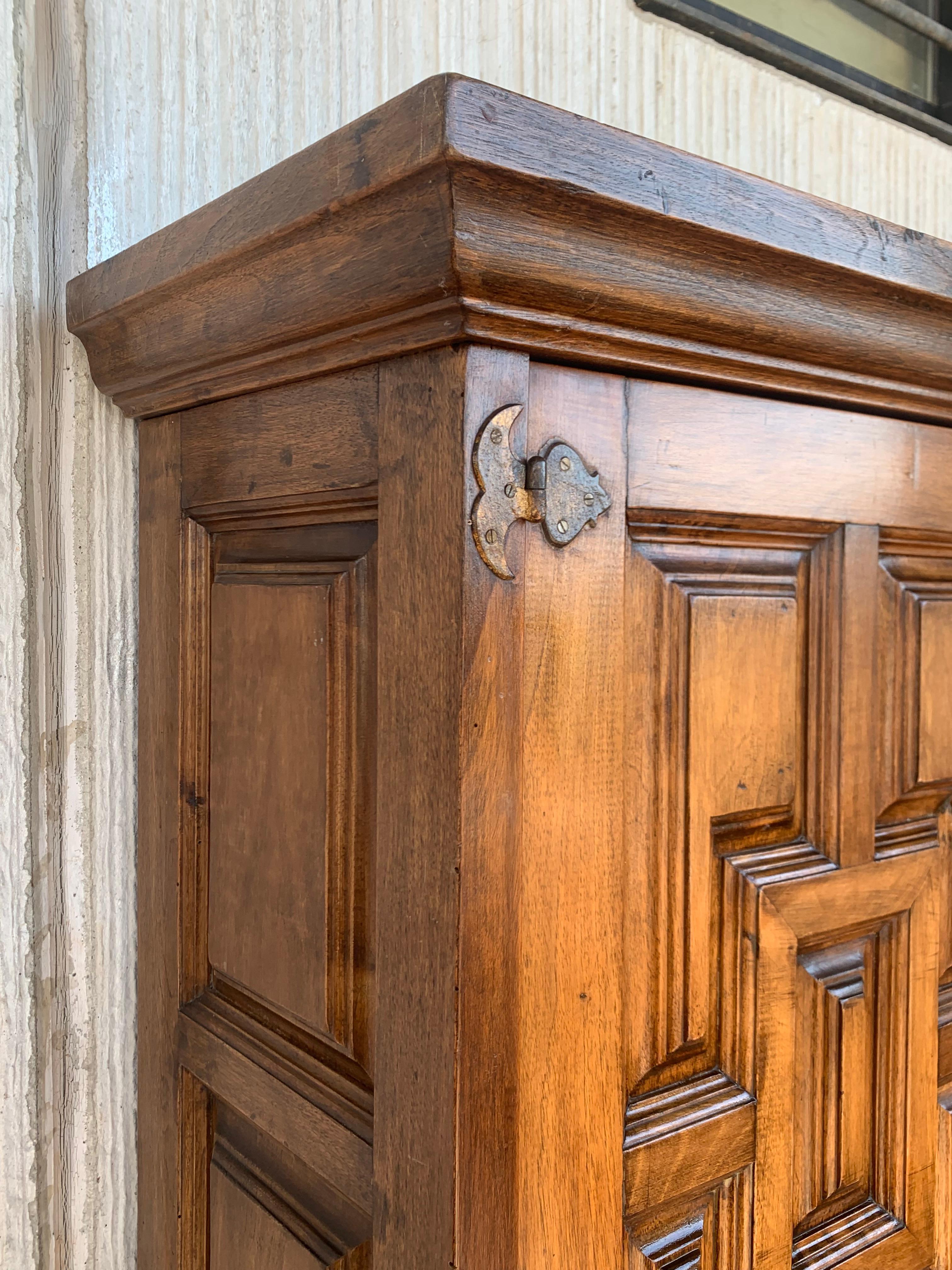 Baroque 20th Century Armoire, Kitchen Cabinet with Two Doors, Carved Walnut, Spain For Sale