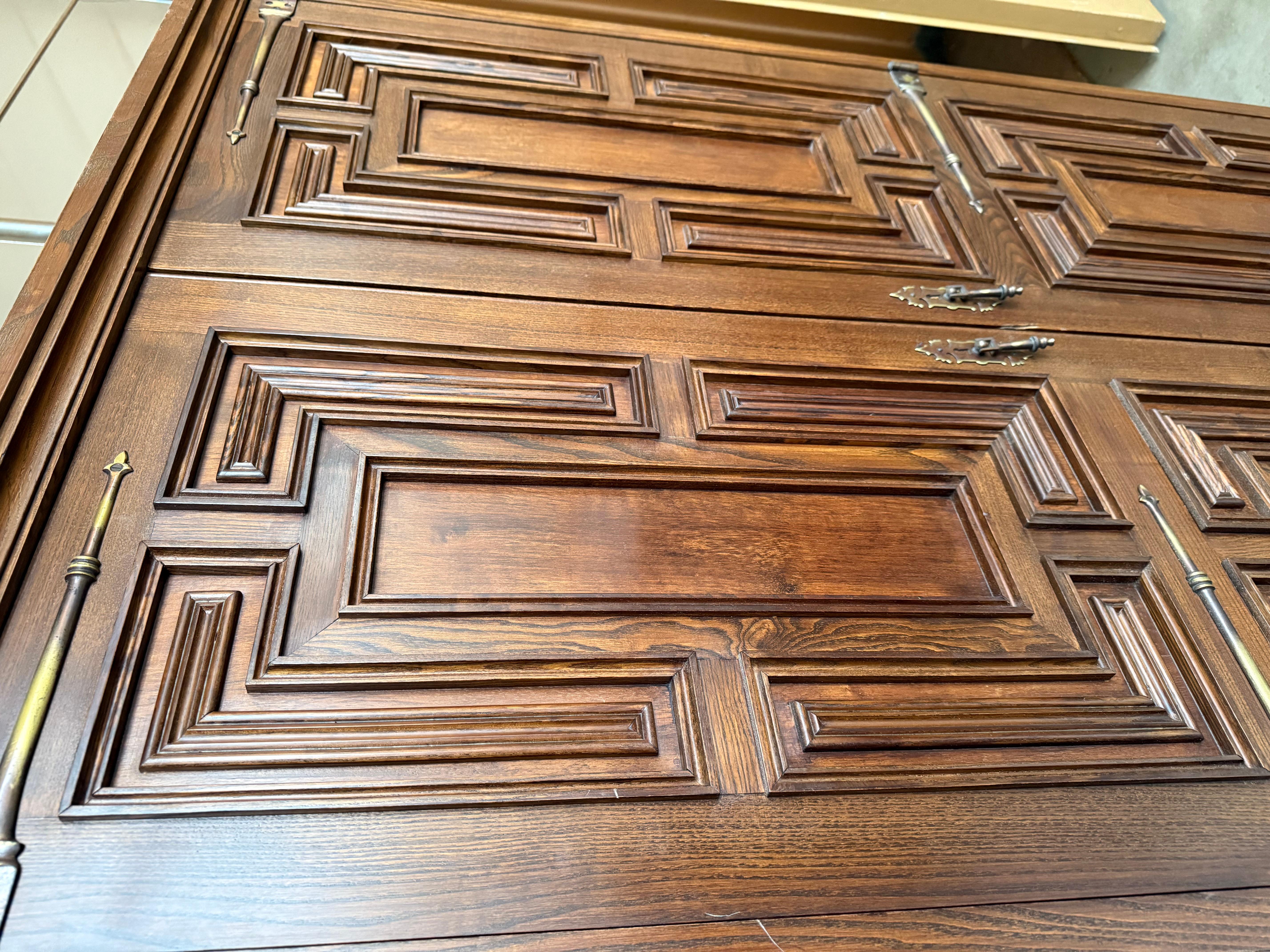 20th Century Armoire, Kitchen Cabinet with Two Doors, Carved Walnut, Spain For Sale 1