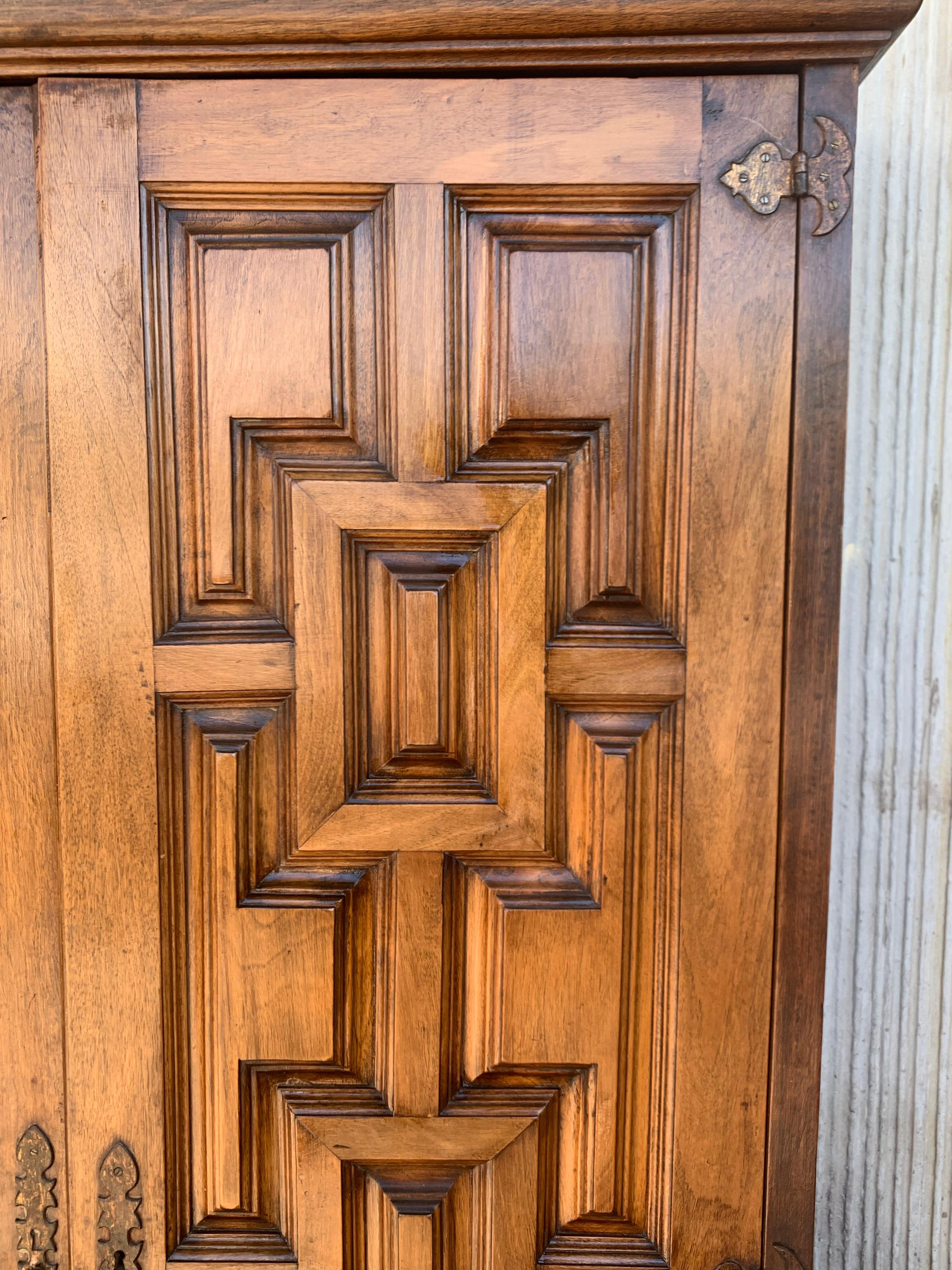 20th Century Armoire, Kitchen Cabinet with Two Doors, Carved Walnut, Spain In Good Condition For Sale In Miami, FL