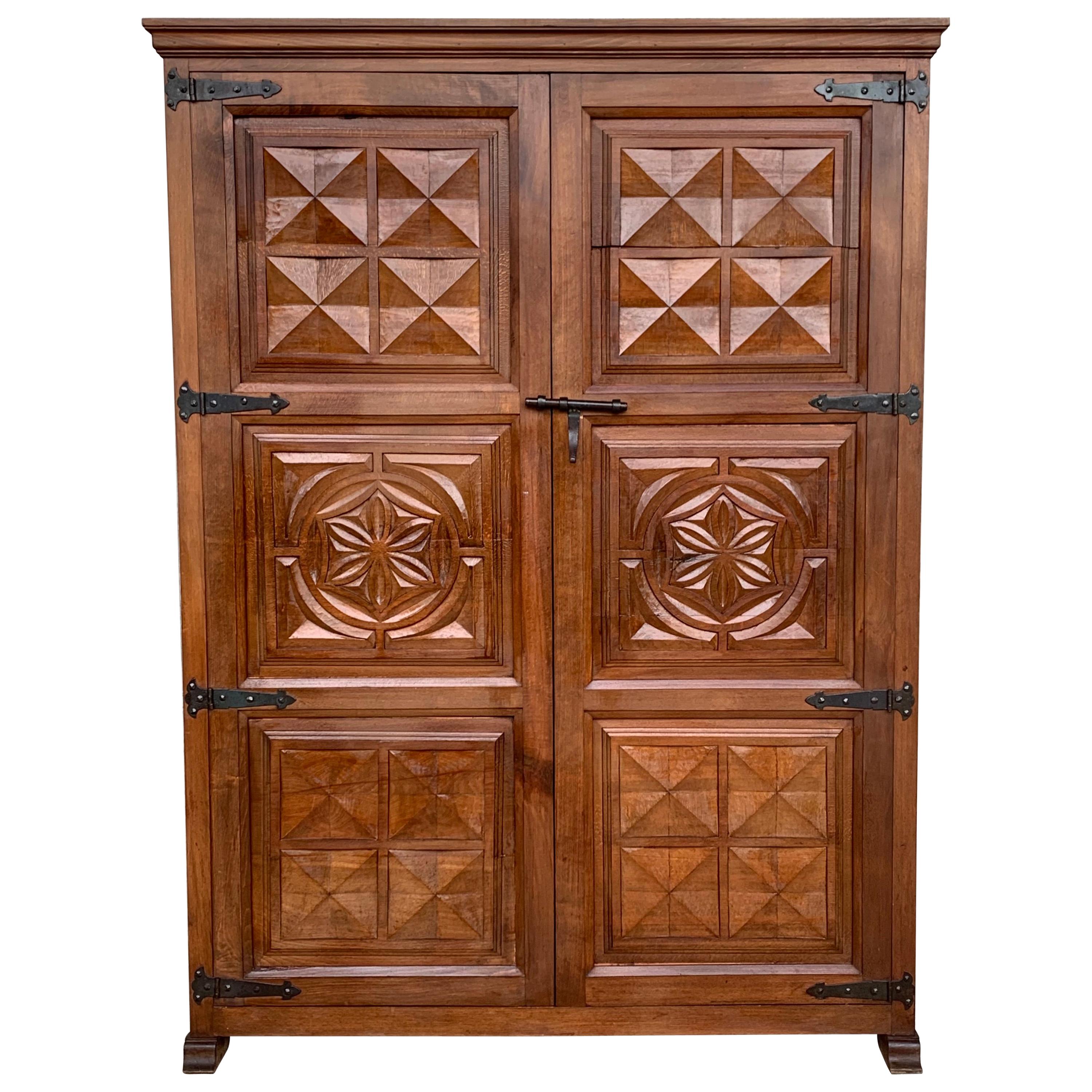 20th Century Armoire, Kitchen Cabinet with Two Doors, Oak, Spain