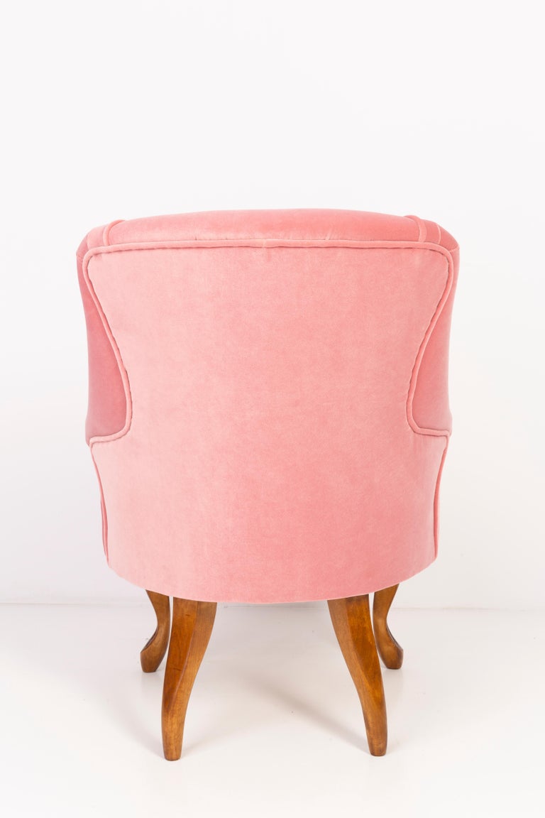 Velvet 20th Century Art Deco Baby Pink Armchair, 1950s For Sale
