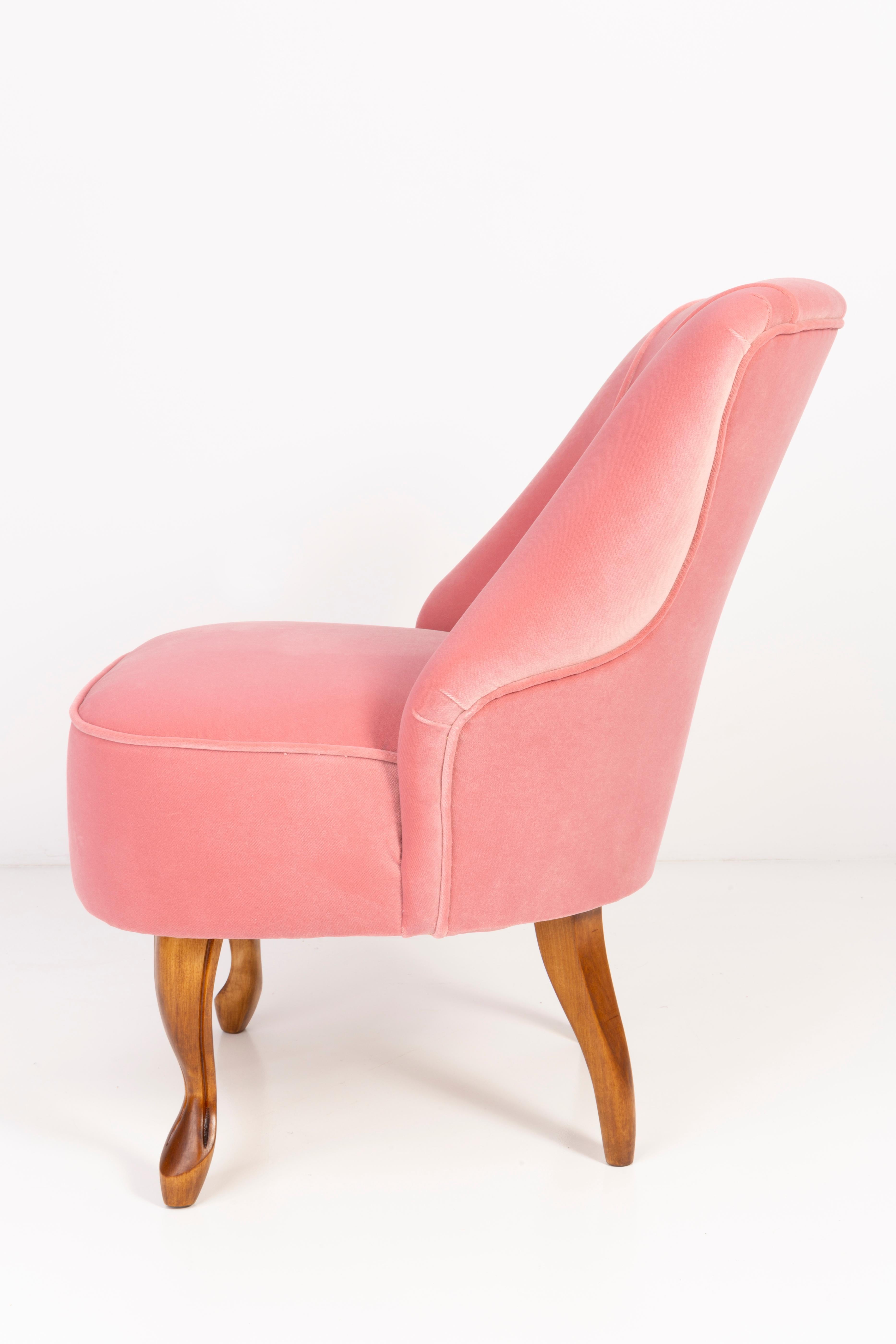 Velvet 20th Century Art Deco Baby Pink Armchair, 1950s For Sale