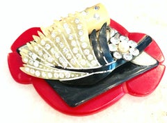 20th Century Art Deco Bakelite & Celluloid Studio Feather Brooch