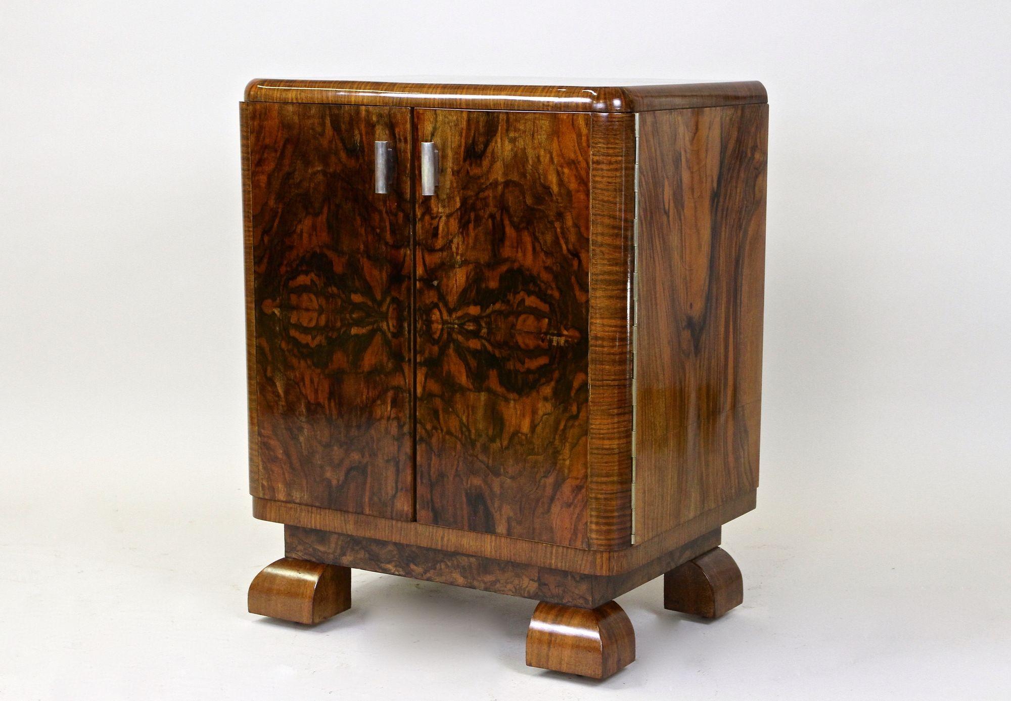 Brass 20th Century Art Deco Bar Cabinet/ Commode Burr Walnut, Austria, circa 1925