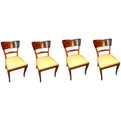Antique 20th Century Art Deco Bent and Burl Walnut Fine Curved Legs Set of Four Chairs
