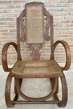 20th Century Art Deco Bentwood Rocking Chairs with Reed Seats, Set of 2