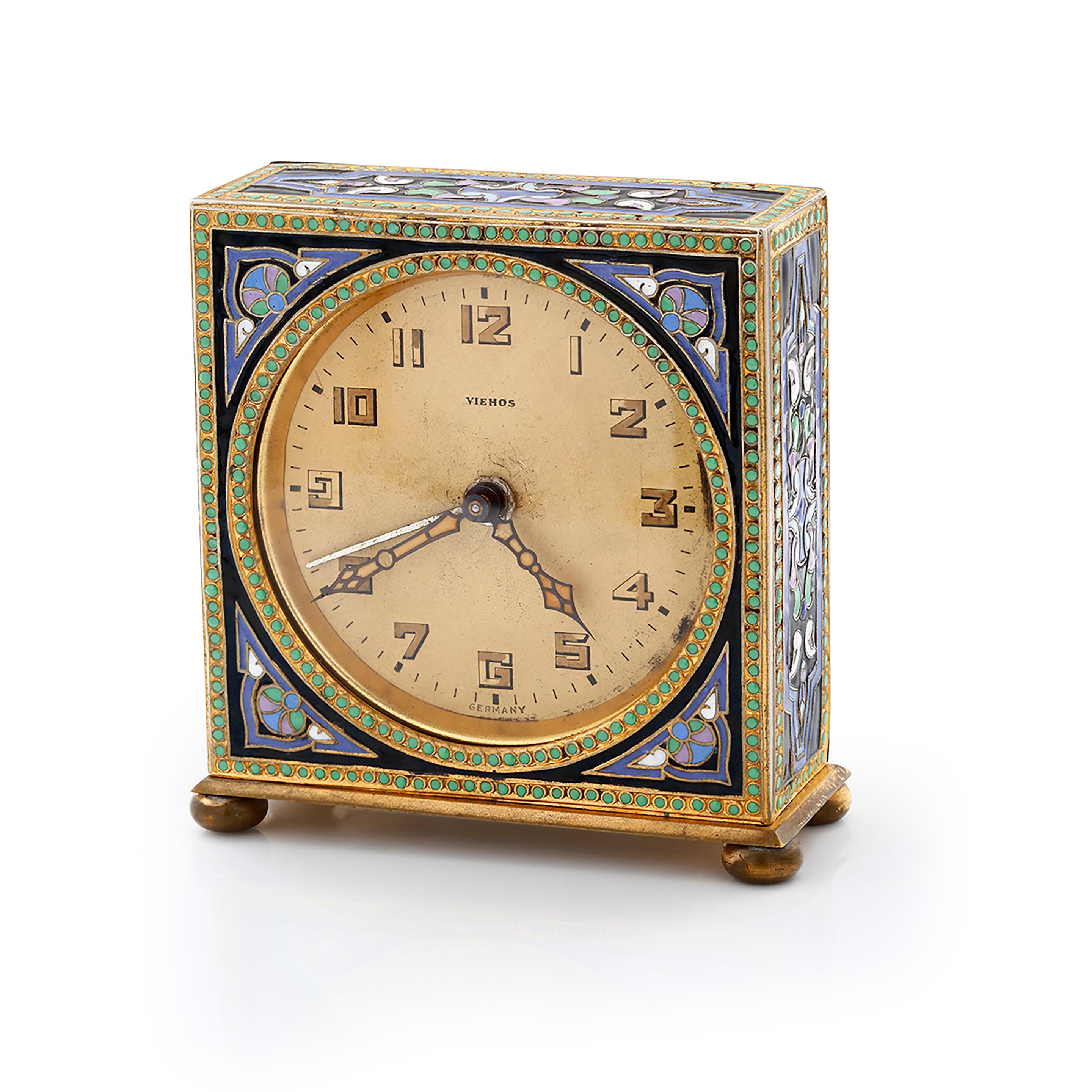 20th Century Art Deco Brass Enamel Vintage Alarm Clock In Fair Condition In New York, NY