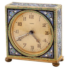 20th Century Art Deco Brass Enamel Vintage Alarm Clock