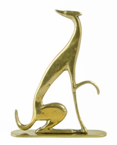 20th Century Art Déco Brass Seated Greyhound Dog by Karl Hagenauer, Austria