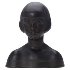 Busto in bronzo Art Deco del XX secolo dello scultore danese Sofus J. Nervil