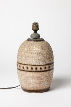 Lampe de table art déco du 20e siècle en céramique brune et blanche par Louis Dage 1940