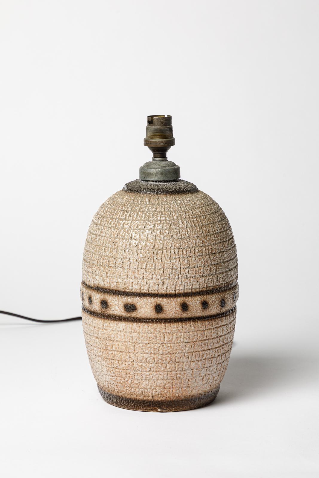 Art Deco 20th century art deco brown and white ceramic table lamp by Louis Dage 1940 For Sale