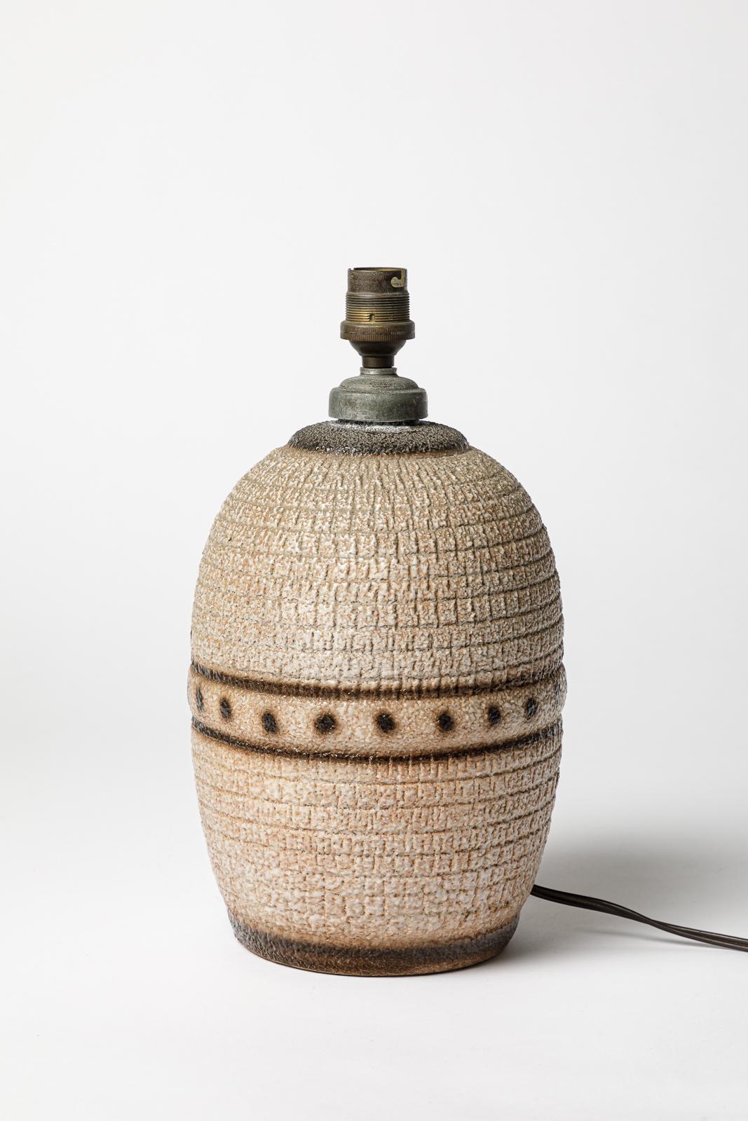 French 20th century art deco brown and white ceramic table lamp by Louis Dage 1940 For Sale