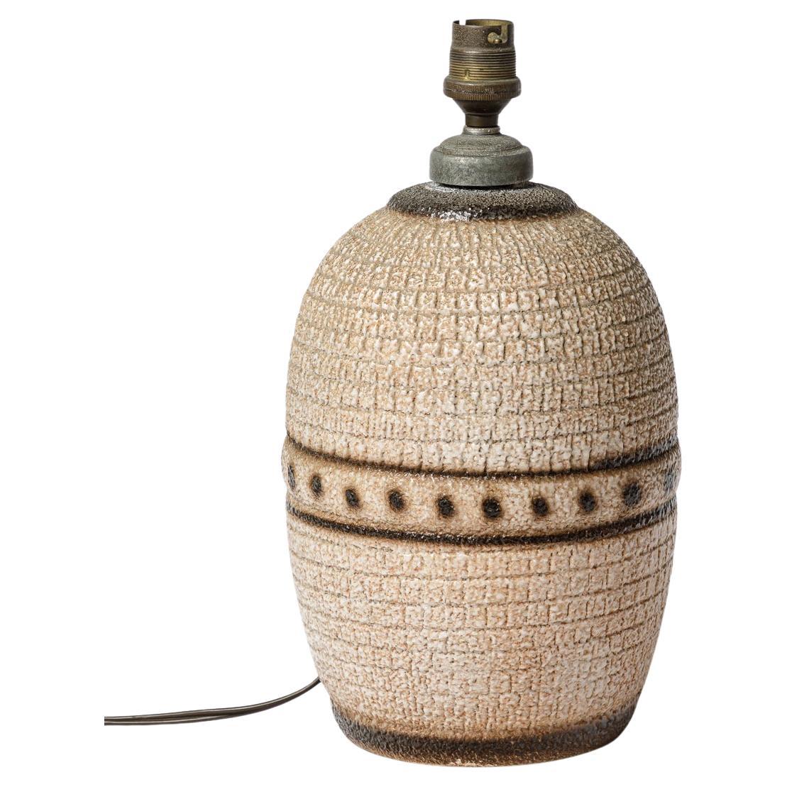 Lampada da tavolo in ceramica bianca e marrone art déco del XX secolo di Louis Dage 1940