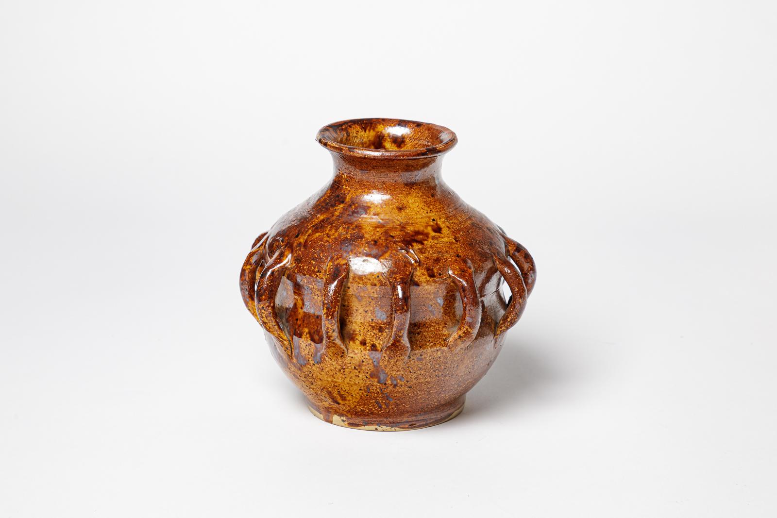 French 20th century art deco brown stoneware ceramic vase by Primavera 1930 For Sale