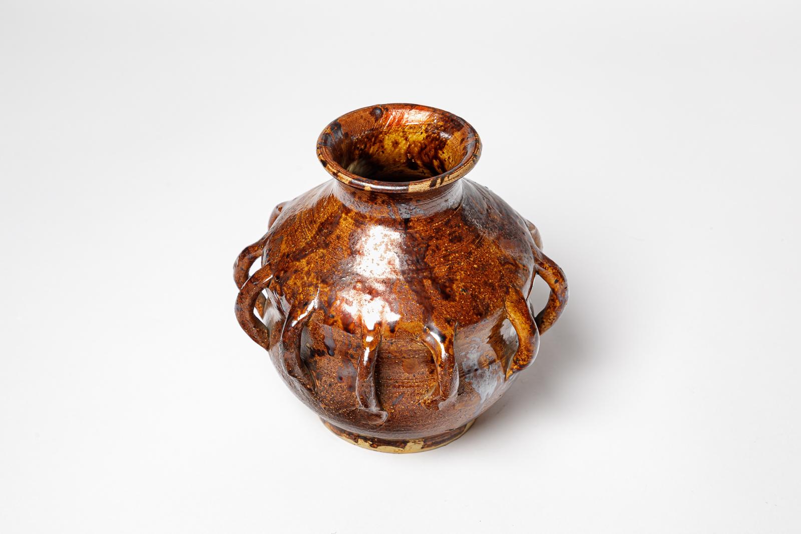 20th Century 20th century art deco brown stoneware ceramic vase by Primavera 1930 For Sale