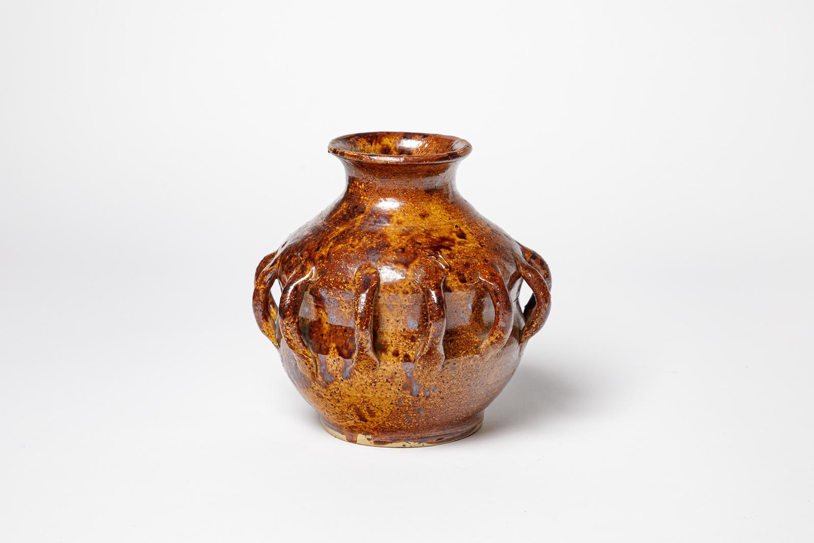 20th century art deco brown stoneware ceramic vase by Primavera 1930 For Sale 1