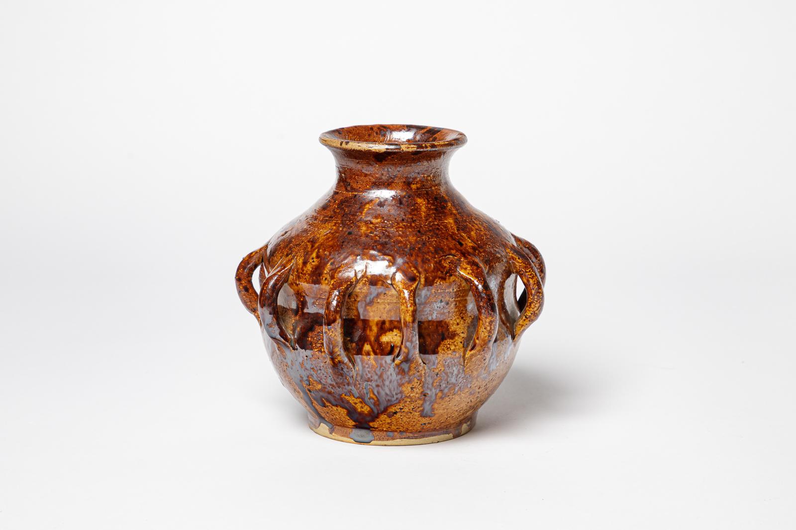 20th century art deco brown stoneware ceramic vase by Primavera 1930 For Sale 2