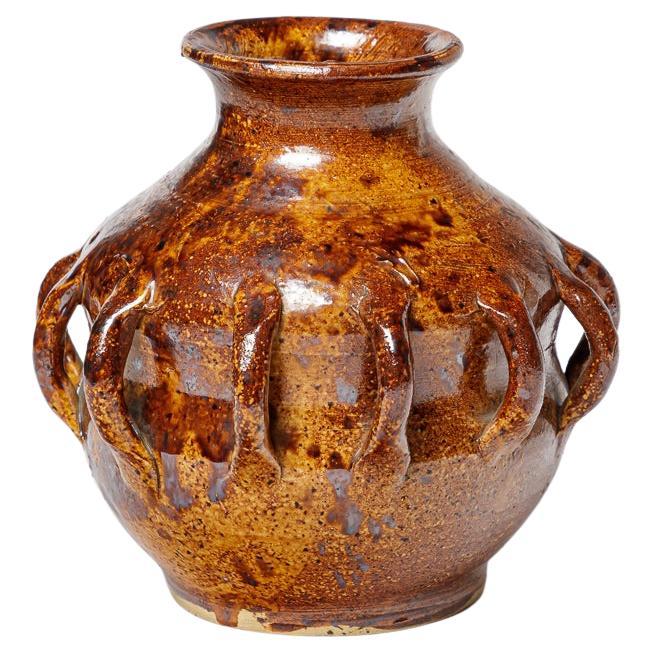 Jarrón de cerámica de gres marrón art déco del siglo XX por Primavera 1930