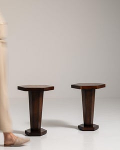 20th Century Art Deco Brown Wood Pair of Pedestal Tables