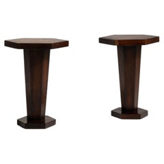 20th Century Art Deco Brown Wood Pair of Pedestal Tables