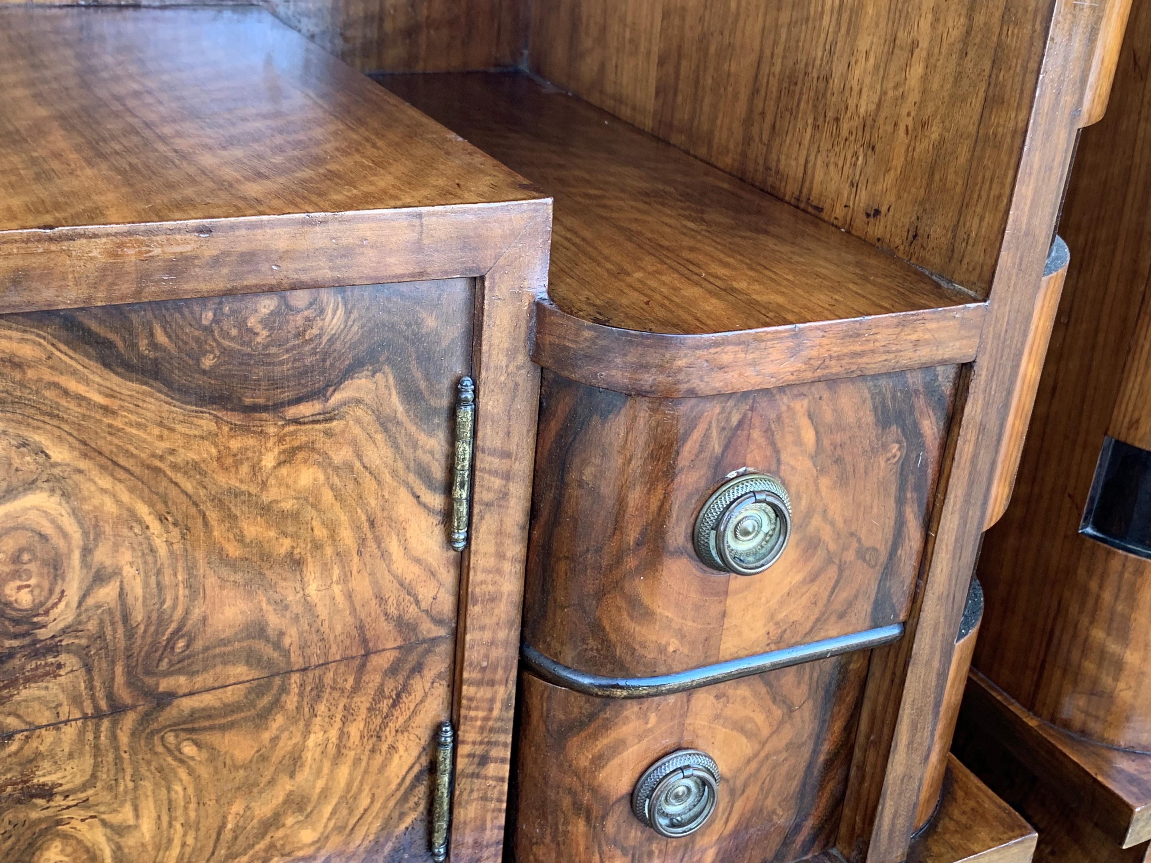 20th Century Art Deco Carved Pair of Nightstands with Two Drawers and Door 4