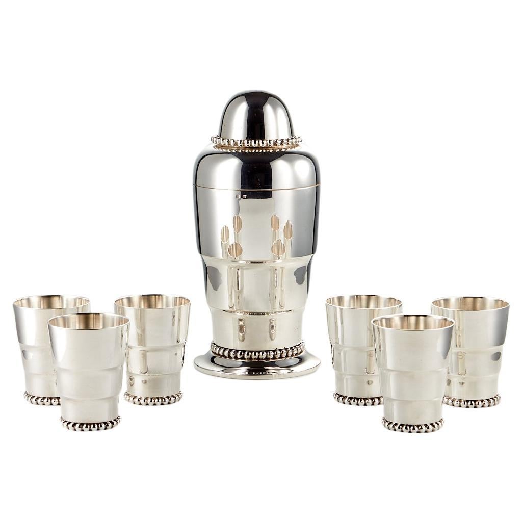 20th Century Art Deco Cocktail Shaker Set with Six Cups Austria Circa 1920 For Sale