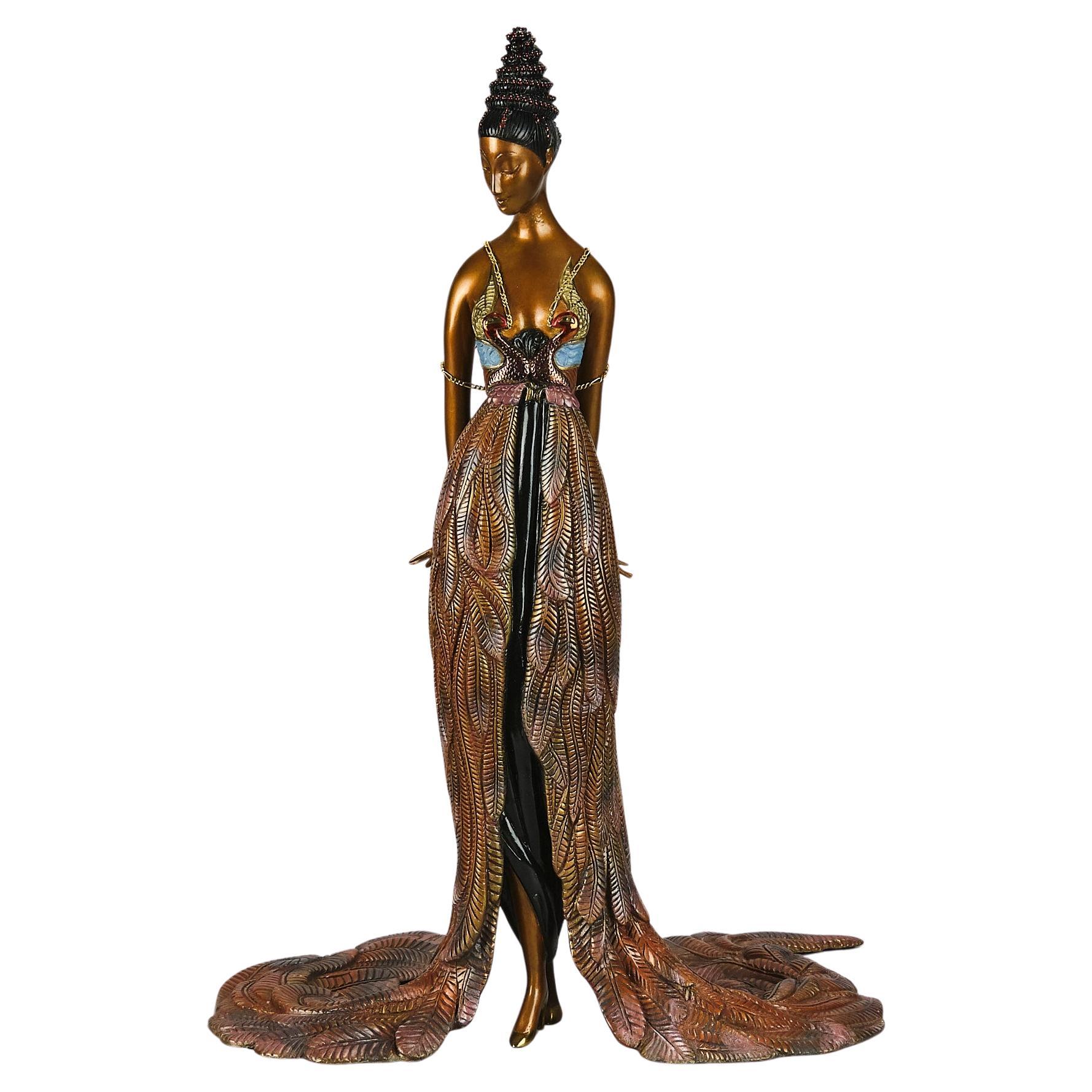 20th Century Art Deco Cold-Painted Bronze entitled "Feather Gown" by Erté