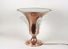 20th Century Art Deco Copper Table Lamp With Lalique Glass, France ca 1920