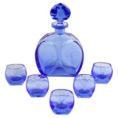 20th Century Art Deco Decanter Set/ Liquor Set With 5 Shot Glasses, CZ ca. 1920