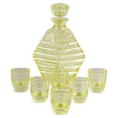 20th Century Art Deco Decanter Set/ Liquor Set With 6 Shot Glasses, CZ ca. 1920