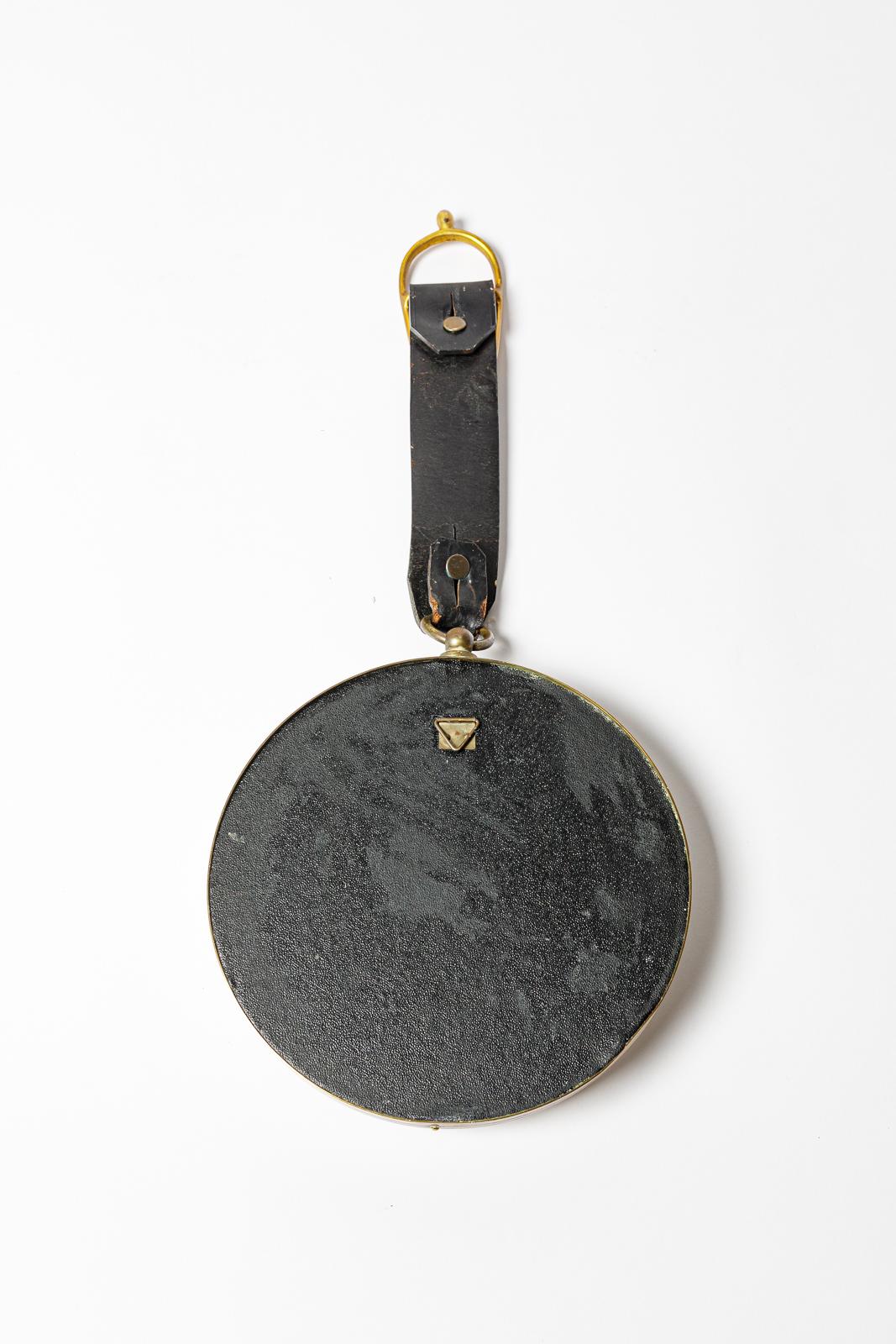 Leather 20th century art deco design leather and curved wall mirror att. Jacques Adnet For Sale