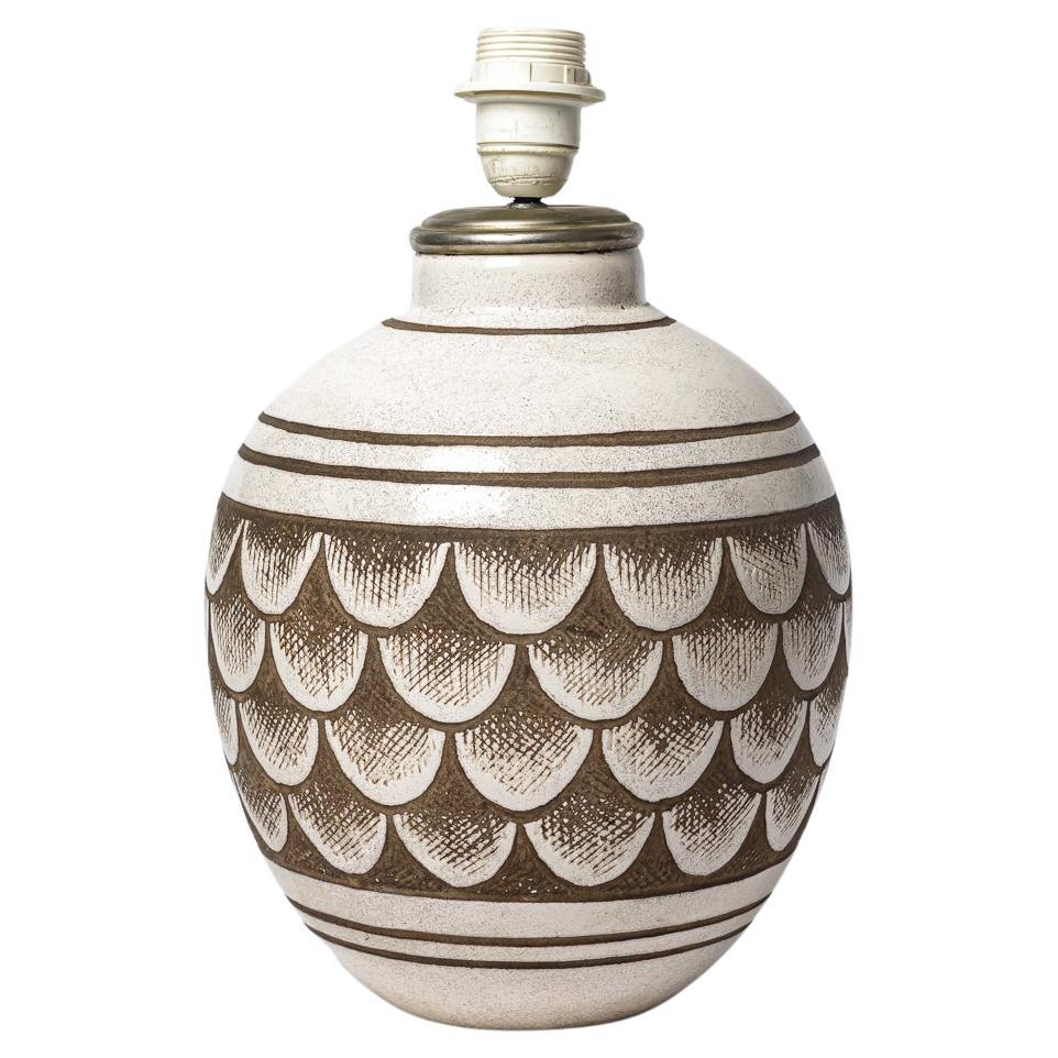 20th century art deco design white and black ceramic table lamp Kaza 1940 30 cm