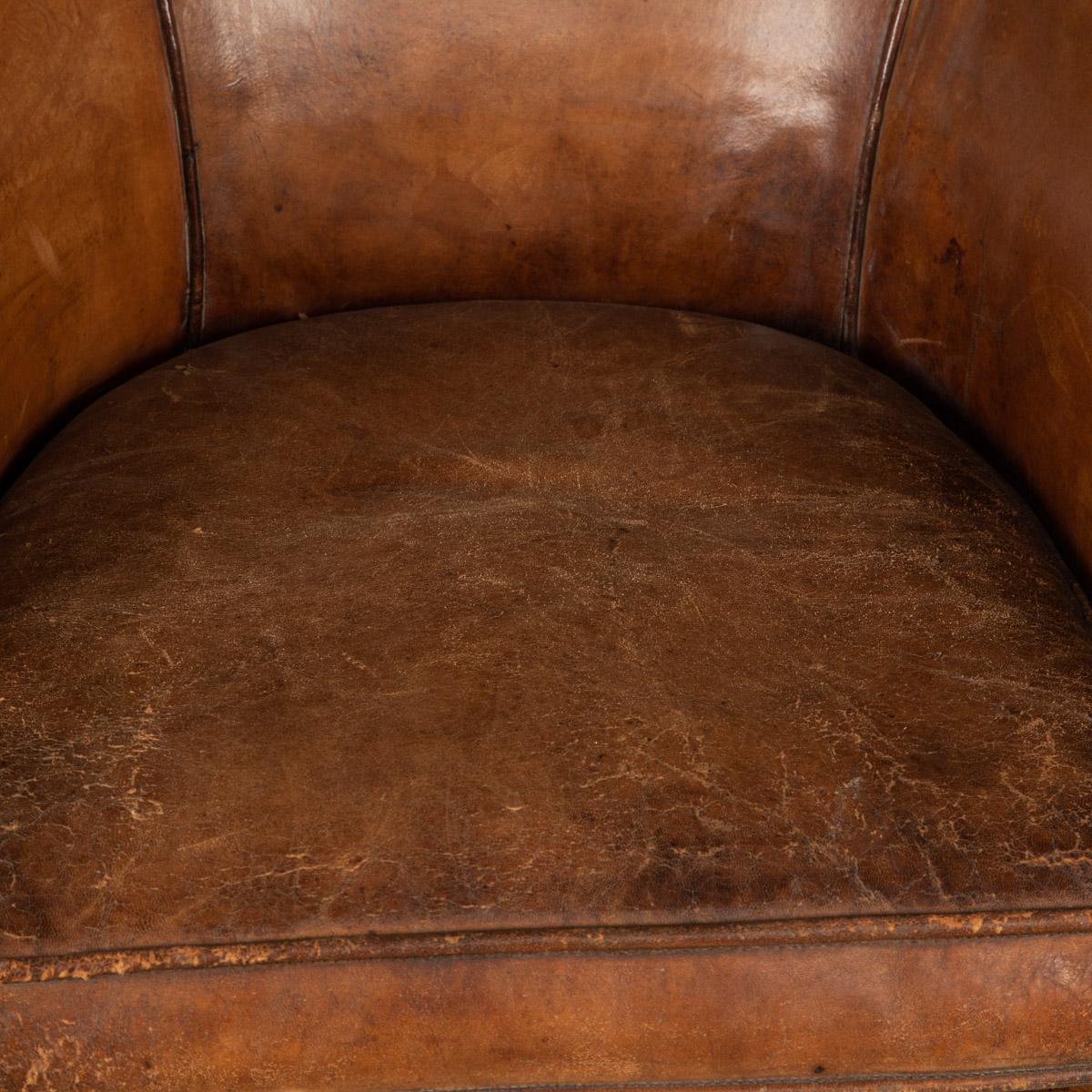 20th Century Art Deco Dutch Sheepskin Leather Tub Chair 7