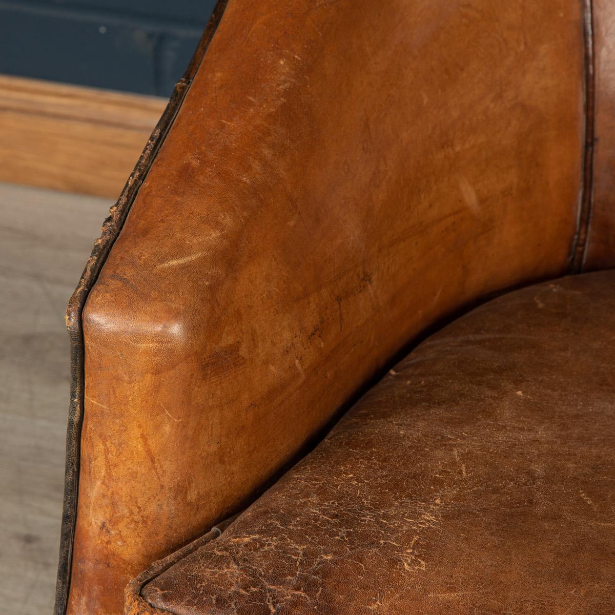 20th Century Art Deco Dutch Sheepskin Leather Tub Chair 9