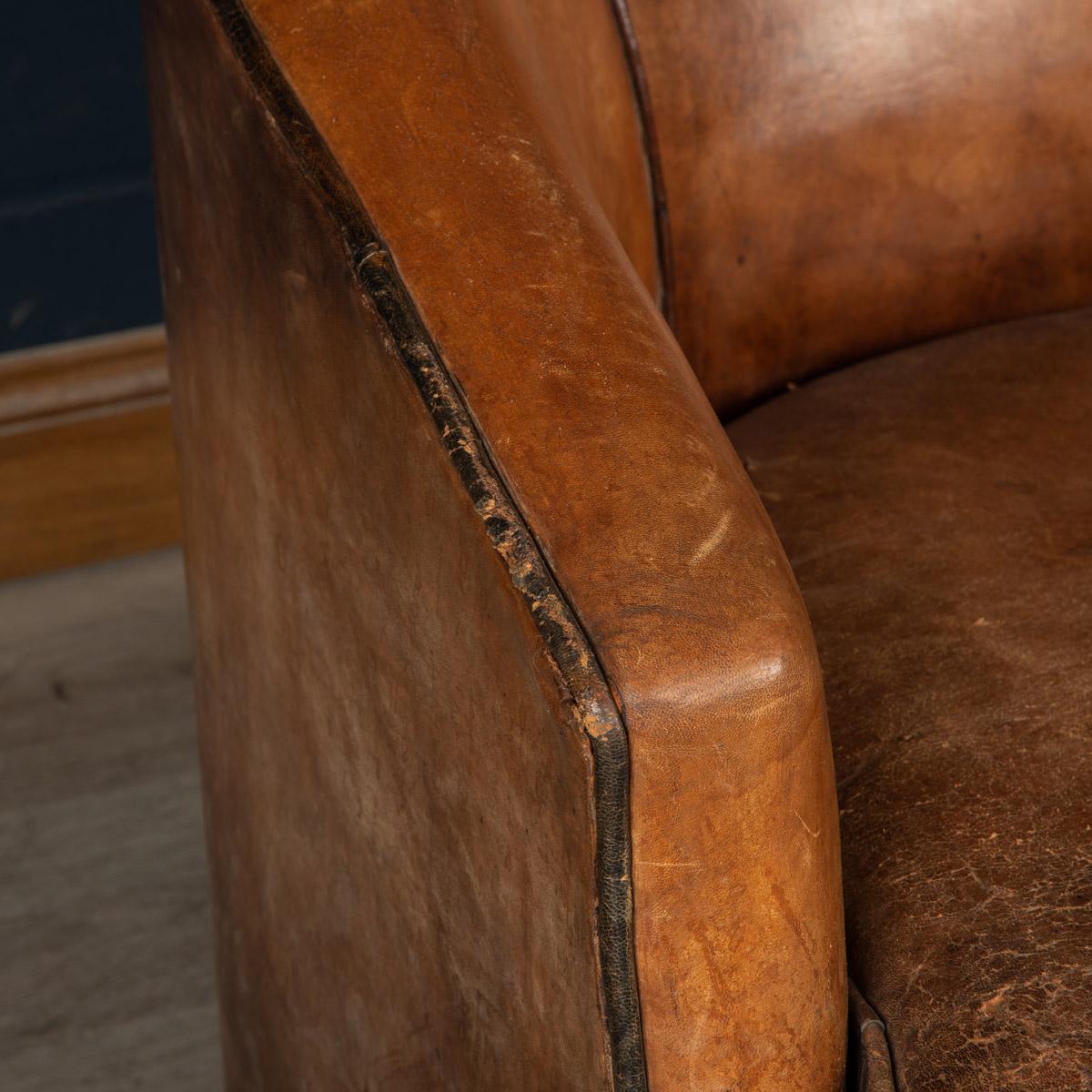 20th Century Art Deco Dutch Sheepskin Leather Tub Chair 13