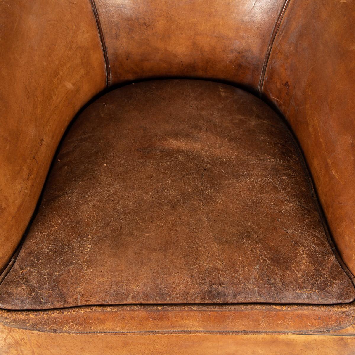 20th Century Art Deco Dutch Sheepskin Leather Tub Chair 14