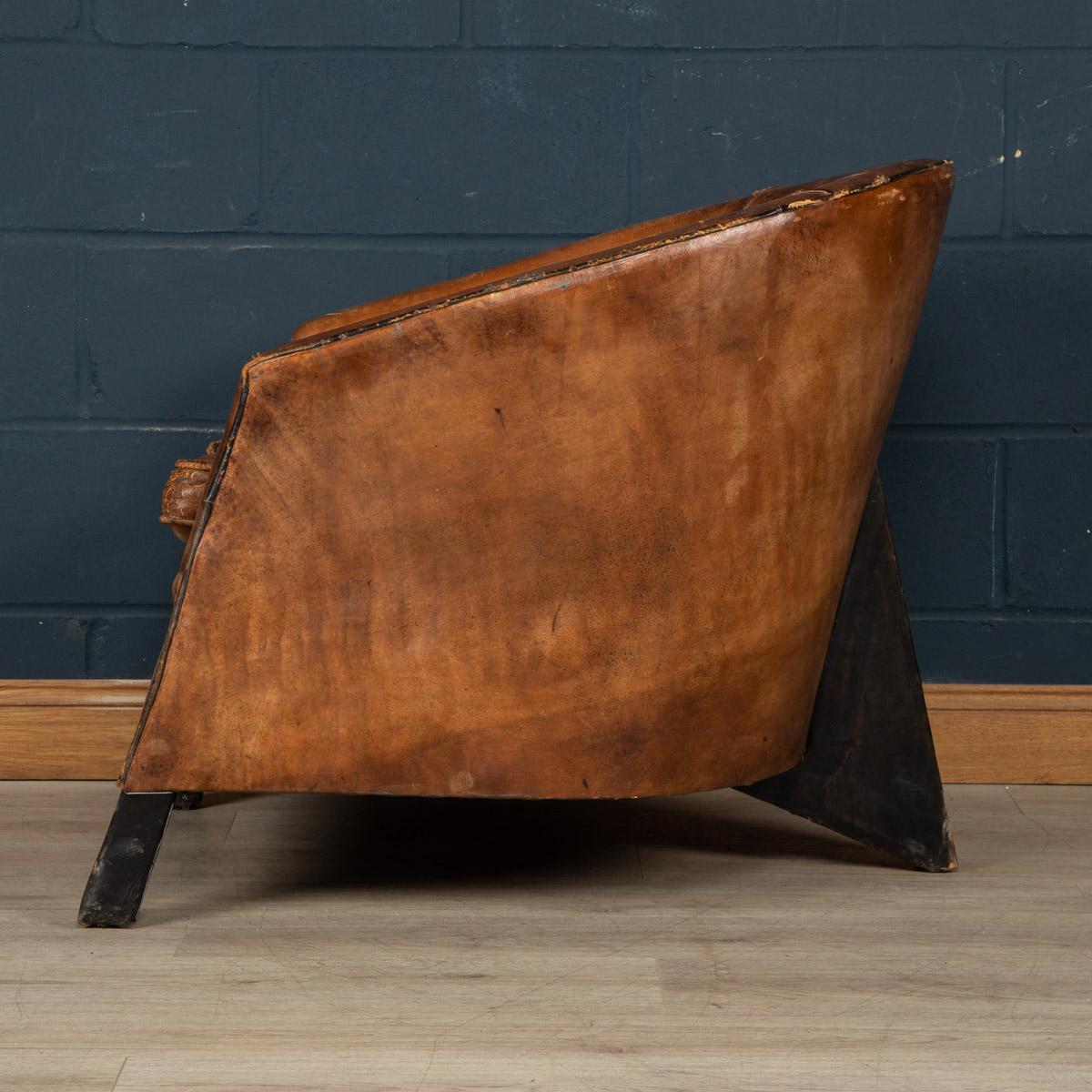 20th Century Art Deco Dutch Sheepskin Leather Tub Chair In Good Condition In Royal Tunbridge Wells, Kent