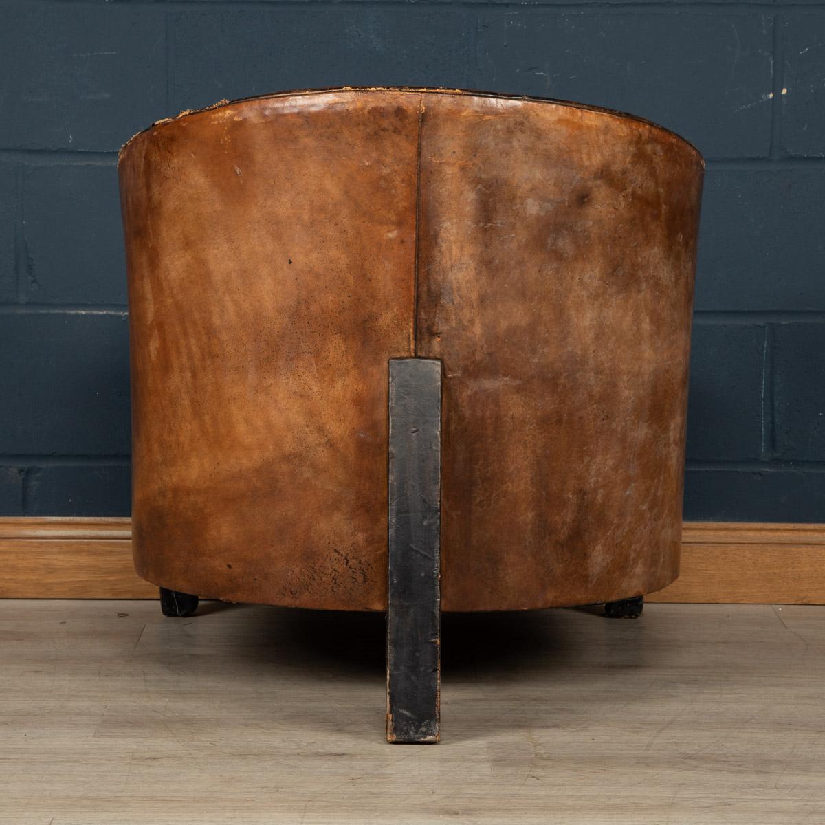 Pine 20th Century Art Deco Dutch Sheepskin Leather Tub Chair