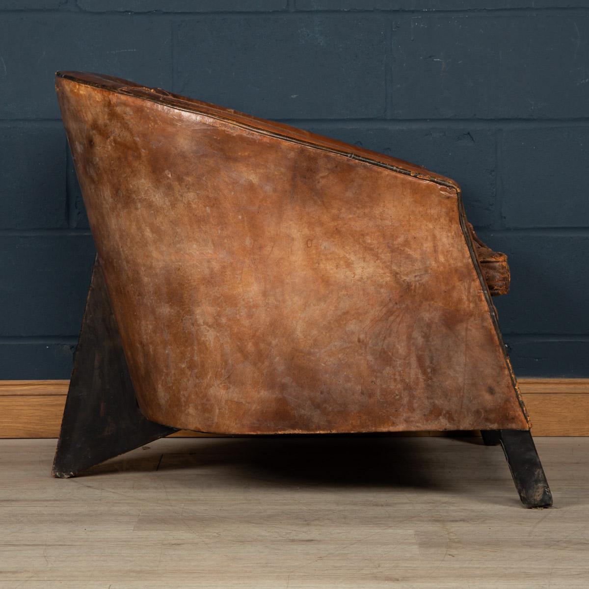 20th Century Art Deco Dutch Sheepskin Leather Tub Chair 1