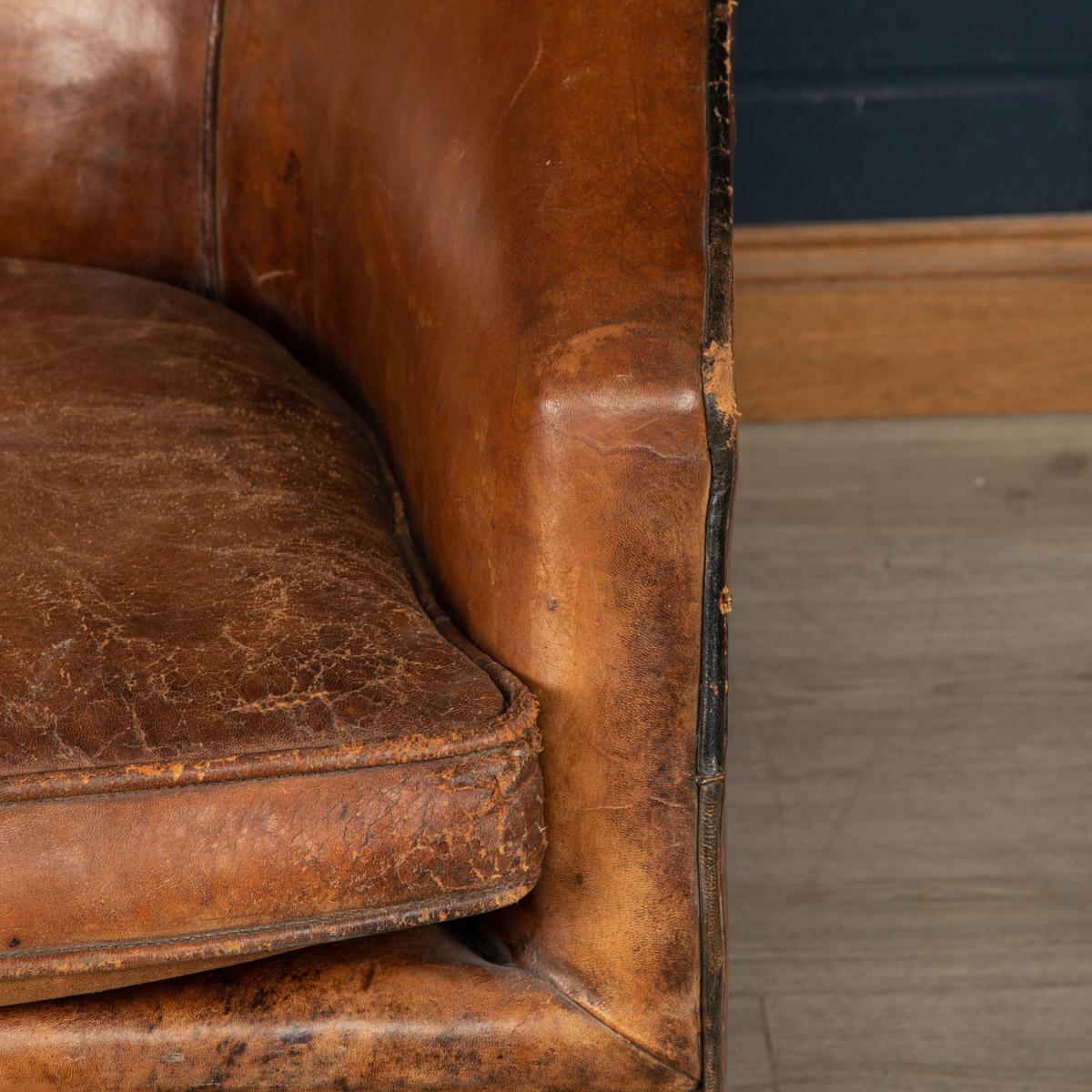 20th Century Art Deco Dutch Sheepskin Leather Tub Chair 3