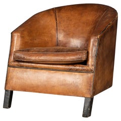 20th Century Art Deco Dutch Sheepskin Leather Tub Chair