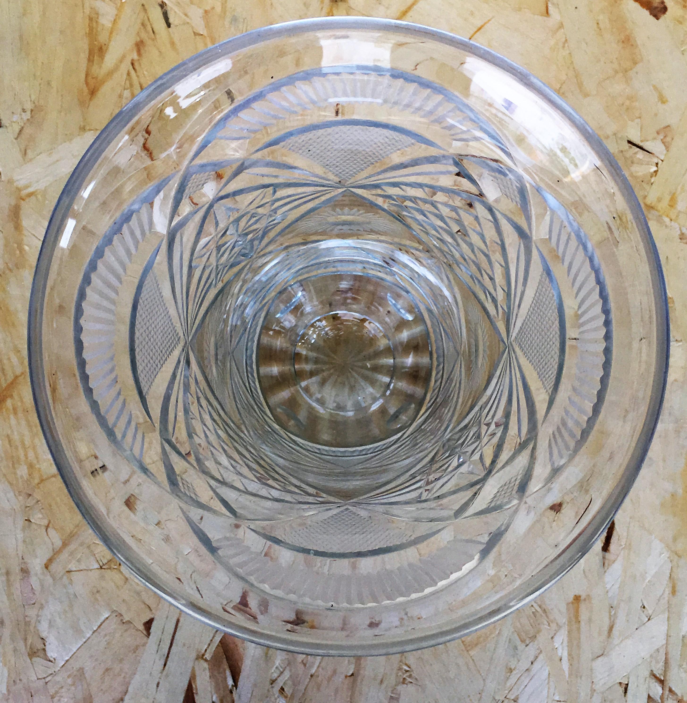 Art Glass 20th Century Art Deco Etched Carved Glass Vase with Ornamental Motifs For Sale