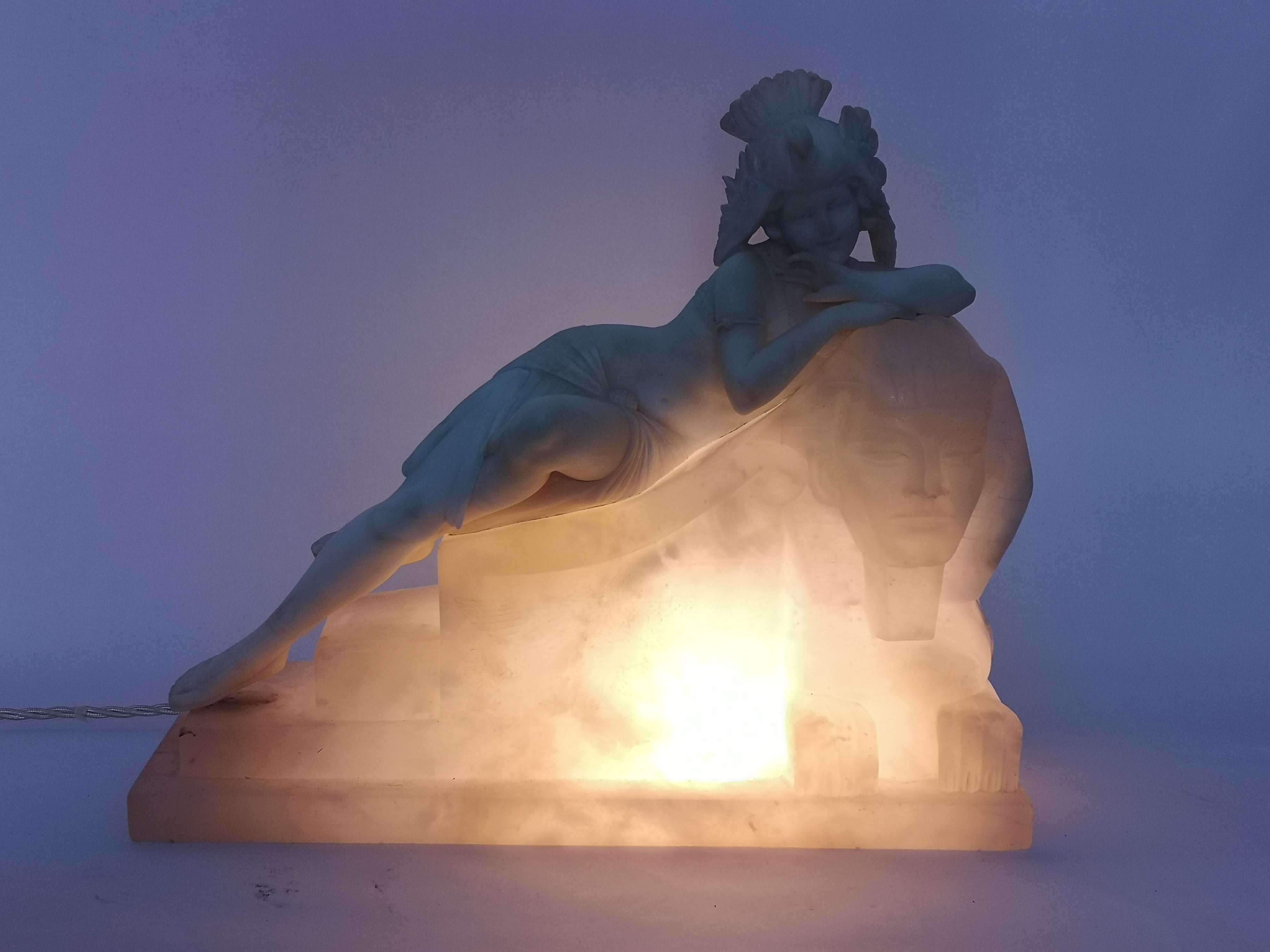 20th Century Art Deco Fantasy Sculpture / Lamp of a Lady on a Sphinx 5