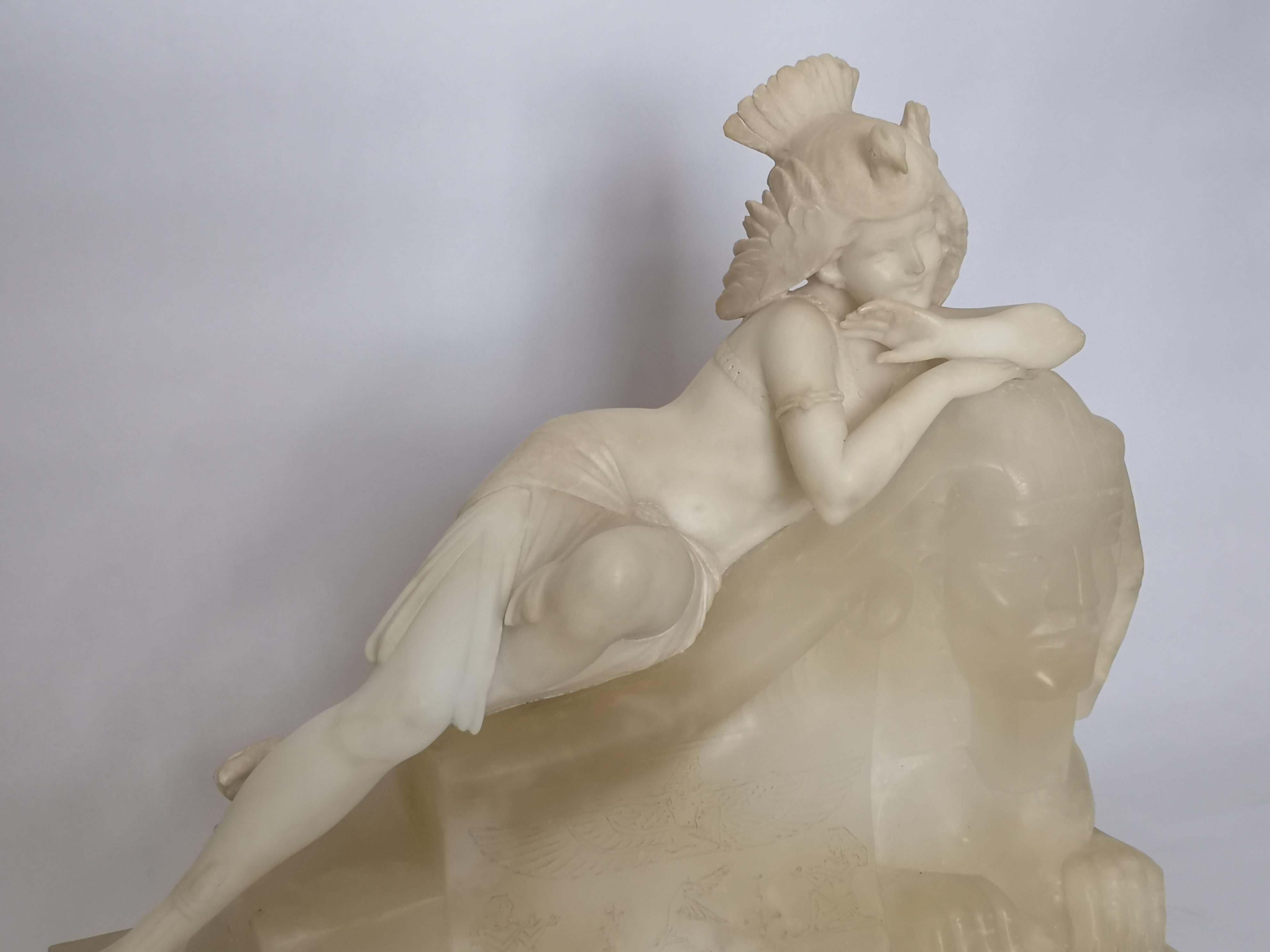 Alabaster 20th Century Art Deco Fantasy Sculpture / Lamp of a Lady on a Sphinx