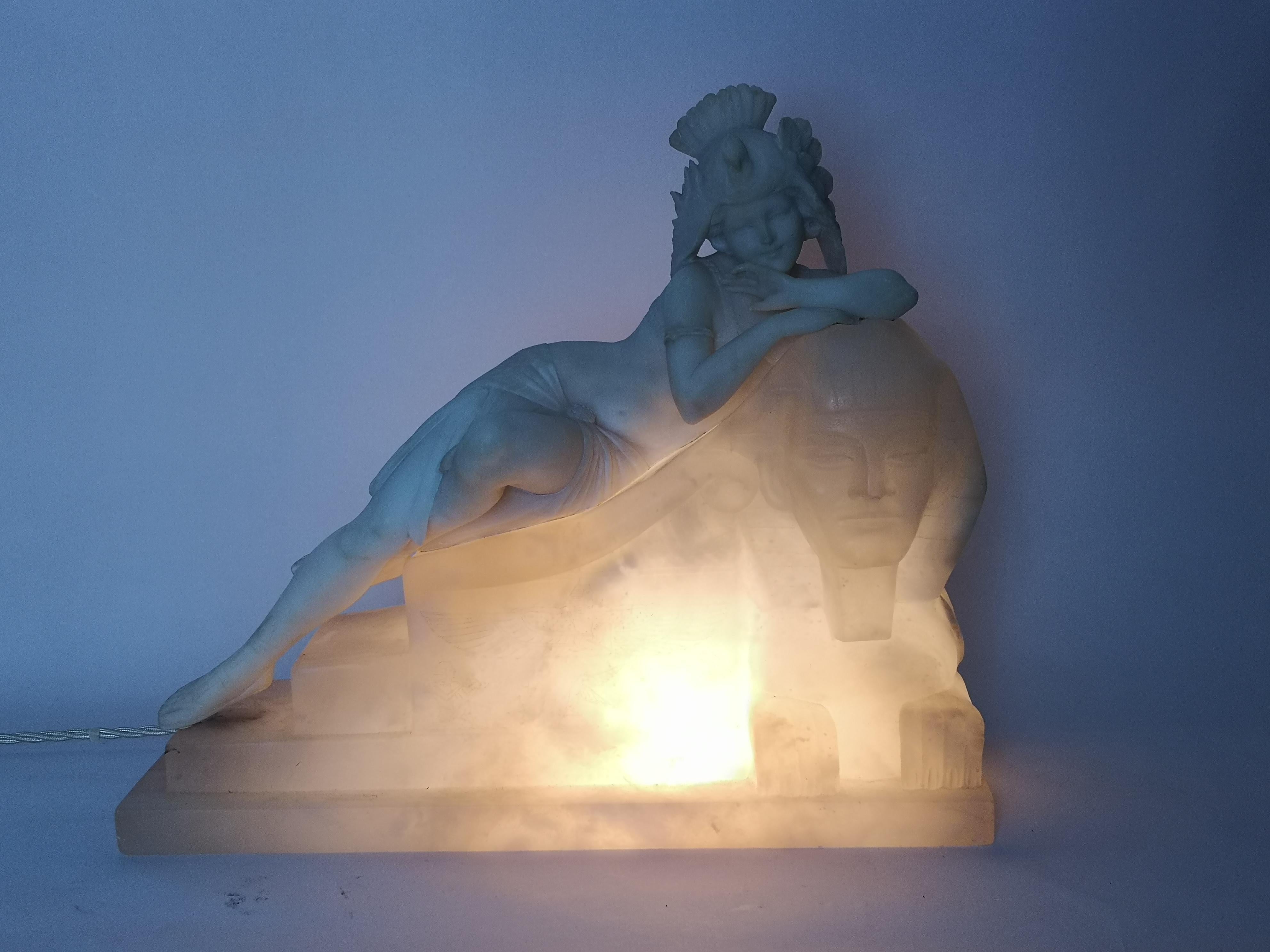 20th Century Art Deco Fantasy Sculpture / Lamp of a Lady on a Sphinx 3