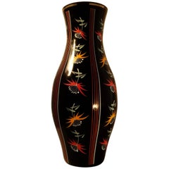 20th Century Art Deco France Hand-Painted Black Glass Vase