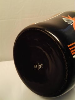 20th Century Art Deco France Hand-Painted Black Glass Vase